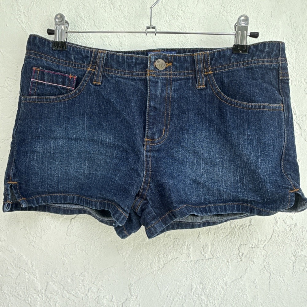 Lilu Shorts Women's Size 9 Blue Denim Low Rise Shorts Pink Embroidered Stretch